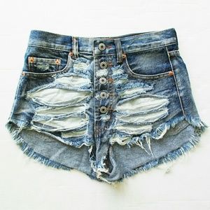 Distressed High Waisted Festival Shorts
